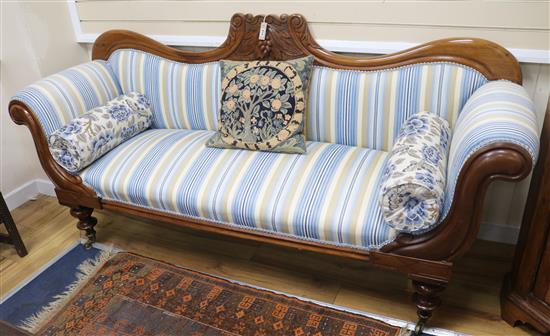 An early Victorian mahogany hall settee, W.205cm